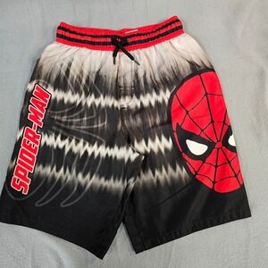 Marvel Spider-Man Boys Swim Trunks Size 7 Black Red Mesh Lined Board Shorts
